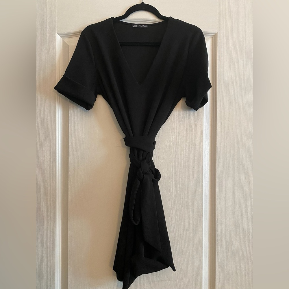 Zara Black Wrap V-Neck Dress